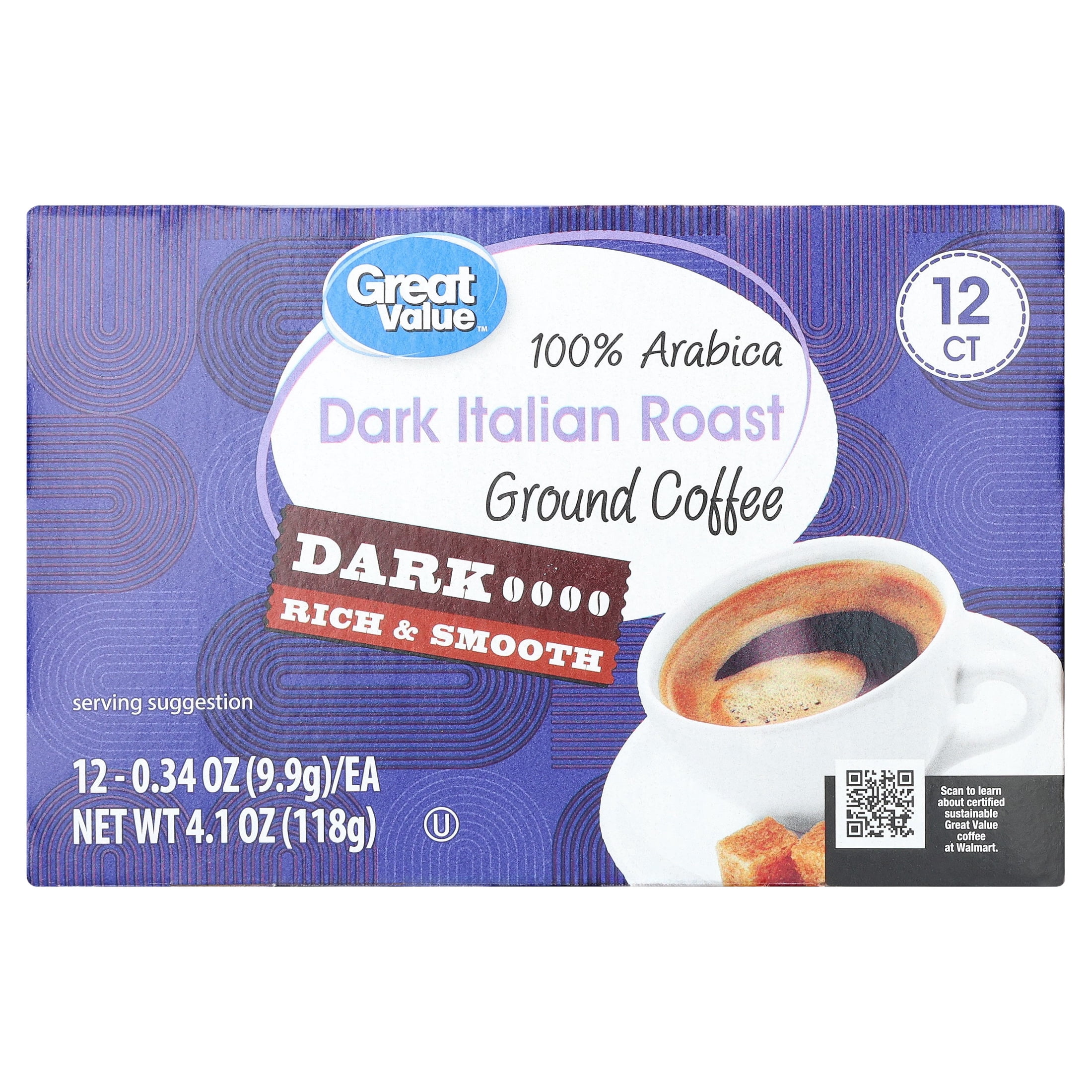 (6 pack) Great Value Dark Italian Roast Coffee Single Serve Pods, 12 Count