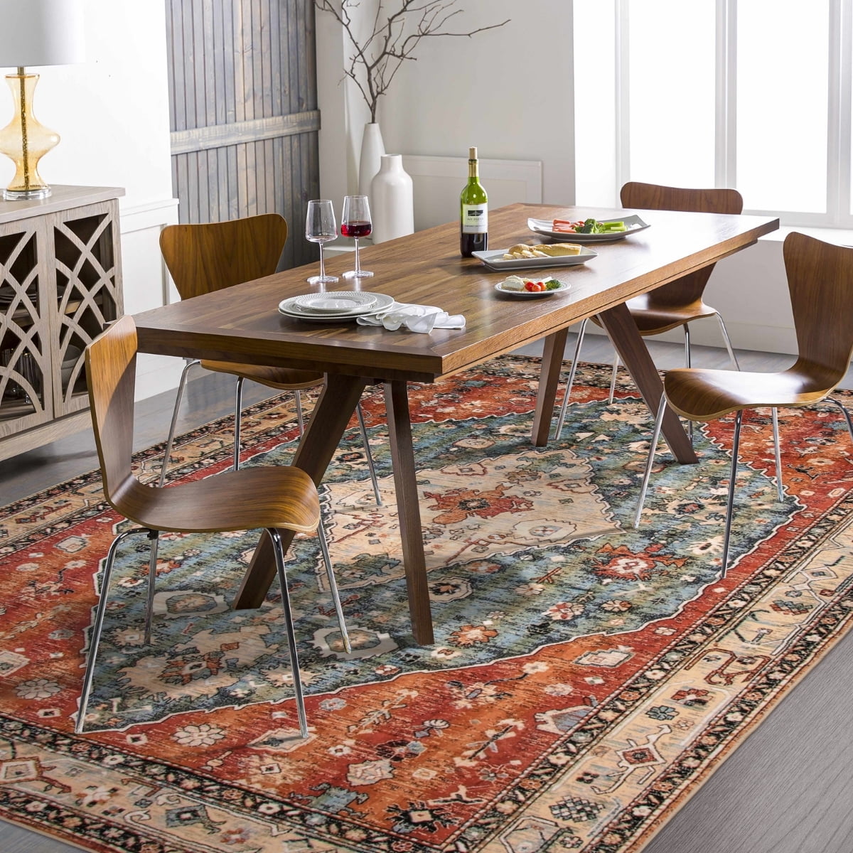 Lahome 8'x10' Area Rugs for Living Room,Machine Washable Rugs,Low Pile Non Slip Vintage Floral Print Rug Carpet for Entryway,Hallway,Kitchen,Home Decor,Geometric Tribal