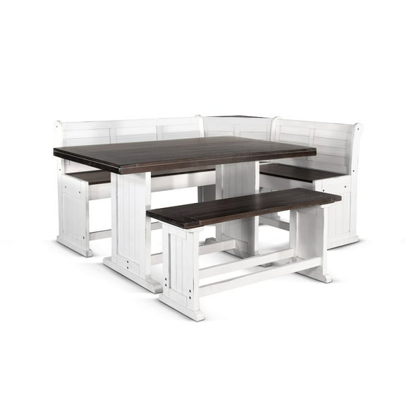 Carriage House White and Brown Counter Height Breakfast Nook Set