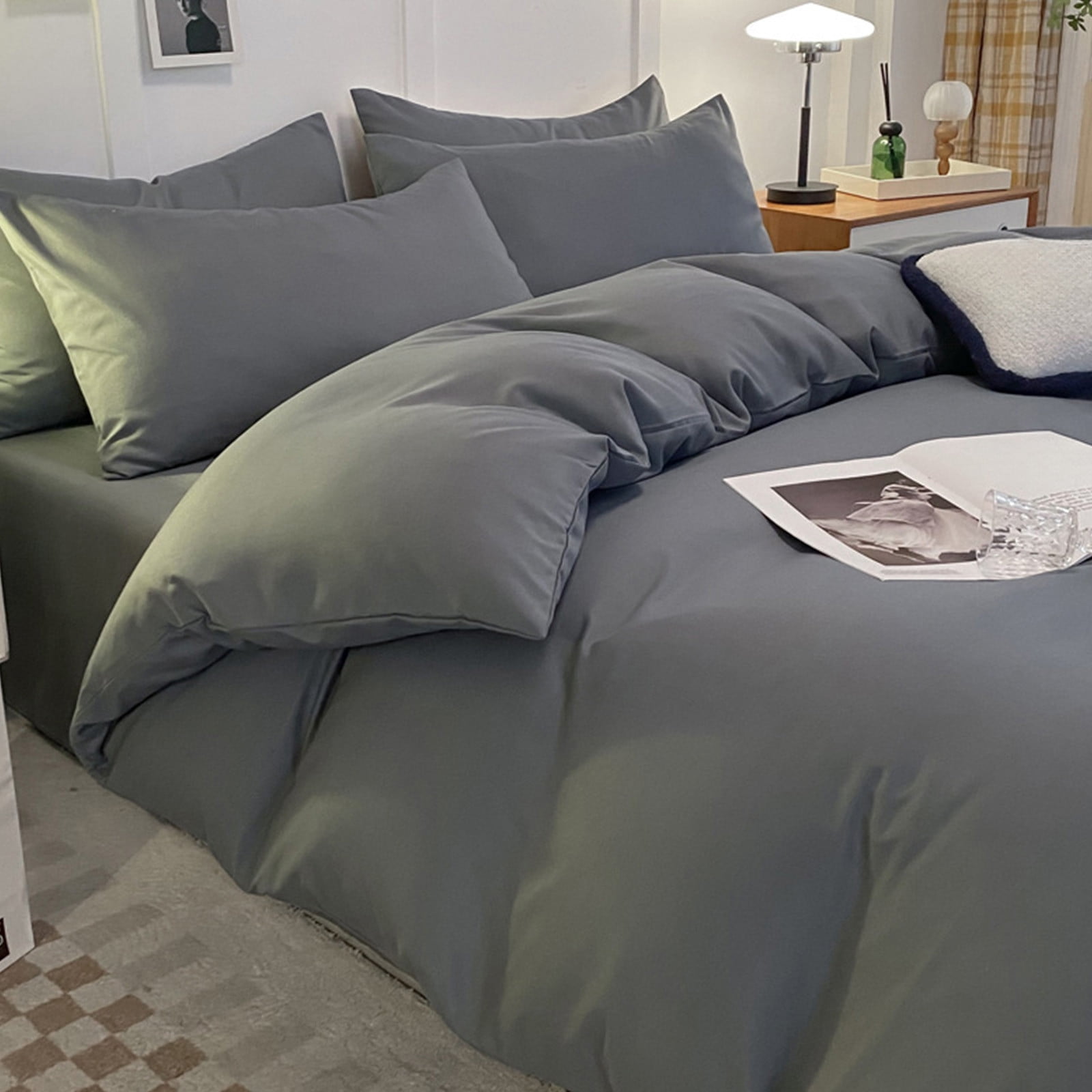 4 Piece Bed Sheets 71x87in Bedding Set with Duvet Cover Fitted Sheet 2 Pillowcases Soft Washed Polyester Wrinkle Free Easy Care by PALIFEUR