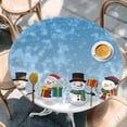 thumbnail image 2 of Blue Christmas Round Tablecloth, Fitted Table Cover with Elastic for 45"-54" Round Tables, Xmas Snowman Winter Snowflakes Forest Tree Table Cloth Outdoor Indoor Dinning Party Waterproof Tablecloths, 2 of 7