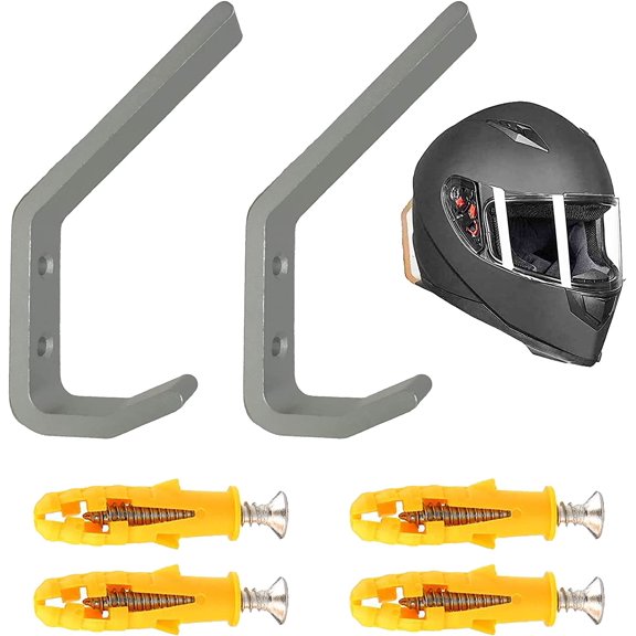 Pmsanzay 2/PK Helmet Holder Hook, Sturdy Helmet Display Rack, Wall Mounted Helmet Storage Rack Hanger, for Motorbike Jacket Wall Display Rack, Stainless Steel- Hardware Included Easy to Install.