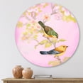 thumbnail image 2 of Designart 'Beautiful Bright Birds Sitting On Branch' Traditional Circle Metal Wall Art 23x23 - Disc of 23, 2 of 5