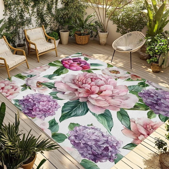Fsddascl Pink Floral Blossom Outdoor Rug for Patio/Deck/Porch, Non-Slip Large Area Rug 4 x 6 Ft, Spring Vintage Botanical Flowers Indoor Outdoor Rugs Washable Area Rugs, Camping Rug Carpet