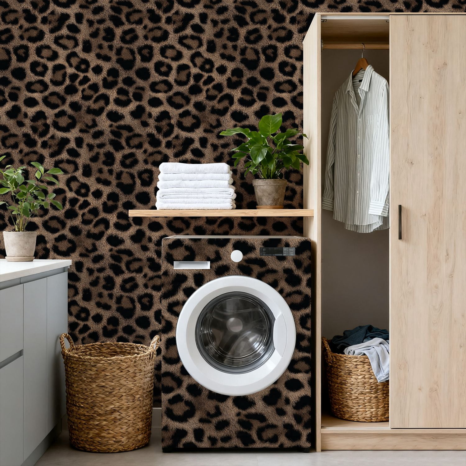 Peel and Stick Wallpaper Leopard Print Brown Black Tones Wall Mural 17.7in x 9.8ft Self Adhesive Removable Wall Paper Renter Friendly Wallpaper for Nursery Bedroom Cabinets
