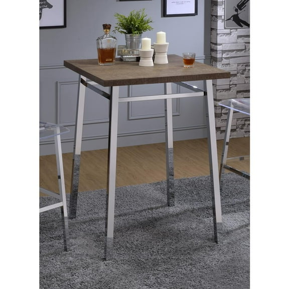 Acme Furniture Nadie Bar Table, Oak & Chrome 30"W x 30"L x 42"H