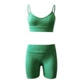 thumbnail image 3 of WEIee Gym Outfits for Women Set Workout Outfit for Women Sleeveless Split Solid Color Tank Top Elastic High Waist Shorts Tracksuit Suit Versatile Weekend Athletic Sportswear Green XXXL, 3 of 4