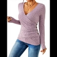 thumbnail image 2 of Camisa de Larga para Mujer, Cuello en V, Punto Acanalado, Suéter Ajustado con Botones, Blusa Informal de Trabajo para Otoño Gris Rosado Pálido XXL, 2 of 9
