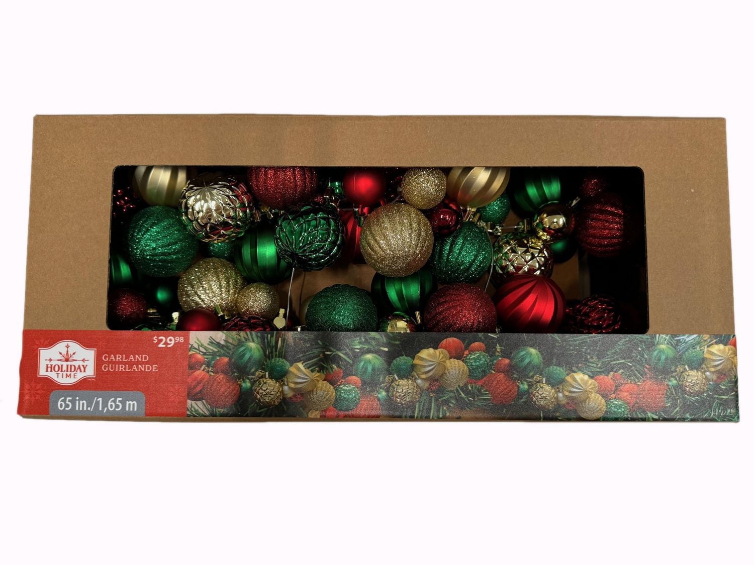 Guirlande tressée de 65 po en rouge, vert et or Guirlande tressée Holiday Time de 65 po