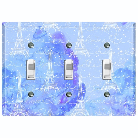 Metal Light Switch Plate Cover Romantic Paris Eiffel Tower Letter Baby Blue PRS009