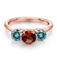 thumbnail image 3 of Gem Stone King 18K Rose Gold Plated Silver Red Garnet and Blue Moissanite Engagement Ring for Women | 2.00 Cttw | Round 6MM | Gemstone January Birthstone | Size 5, 3 of 6