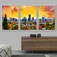 thumbnail image 2 of wall26 - 3 Piece Framed Canvas Wall Art - Portland Oregon Downtown City During Sunset in The Fall Season Abtract Painting - Modern Home Art Stretched and Framed Ready to Hang - 24"x36"x3 WH, 2 of 5