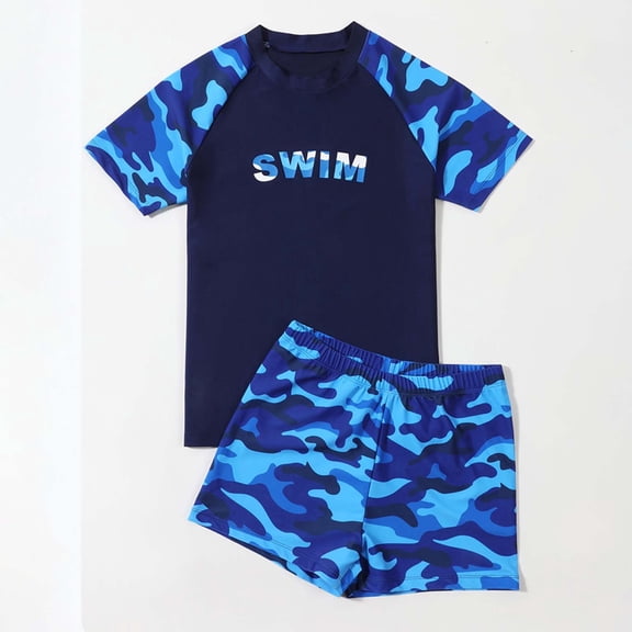 Gzbliryd Boys Rash Guard Swimsuit 2-Piece Bathing Suit Short/long Sleeve Swim Trunks Girls Swimsuit Size 6 for Boys Girls Two Piece Set (Navy,14-15 Years)