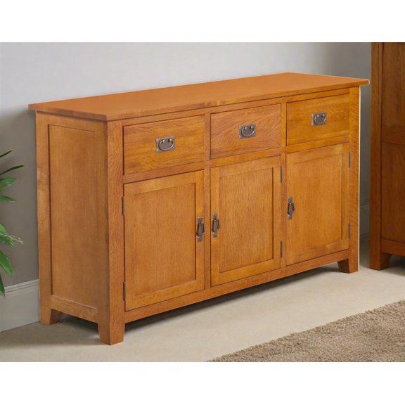 Crafters and Weavers Arts and Crafts 3-Door Solid Wood Sideboard in Cherry