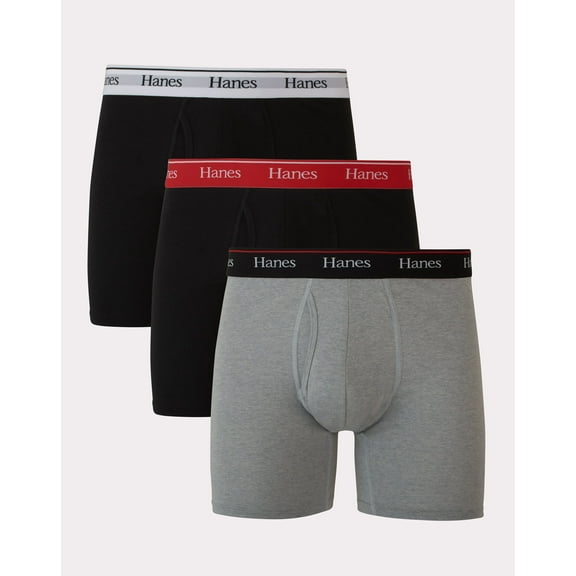 Hanes Originals Ultimate Men’s Boxer Brief Underwear, Moisture-Wicking Stretch Cotton, Assorted Solids, 3-Pack Black Grey 2XL