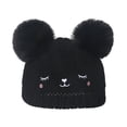thumbnail image 2 of Krdevn Kids Winter Hand Knit Cartoon Bear Beanie Hat Double Pom Pom Ear Embroidery Stretch Ribbed Soft Warm Unisex Headwear for Toddler Boys Girls, 2 of 5