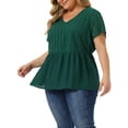 thumbnail image 4 of Agnes Orinda Women's Plus Top Contrast Panel V Neck Elastic Back Short Sleeve Blouses 1X Dark Green, 4 of 6
