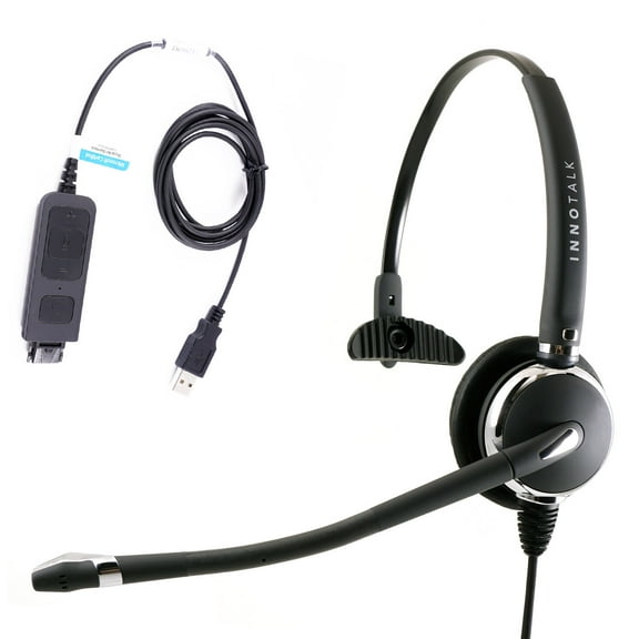 Best Noise Cancelling Monaural Plug N Play USB Headset for MS Lync, Skype, 3CX, Bria X-Lite. Plantronics Compatible Quick Disconnect.