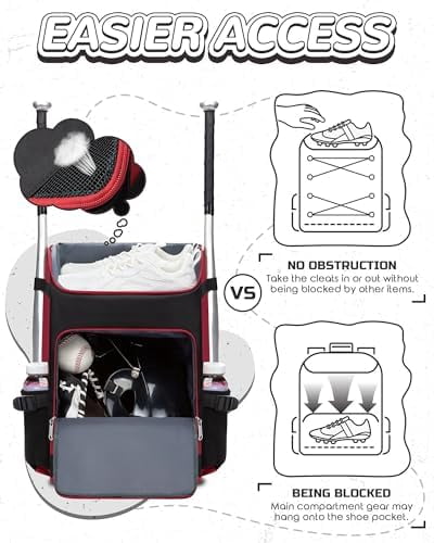 Baseball Softball Gear Bag for Boys Girls Ages 8-12 12-14 14-16 Large Kids Bat Bag Backpack with Ventilated Shoe Compartment Baseball Softball Stuff Supplies for Youth Adult