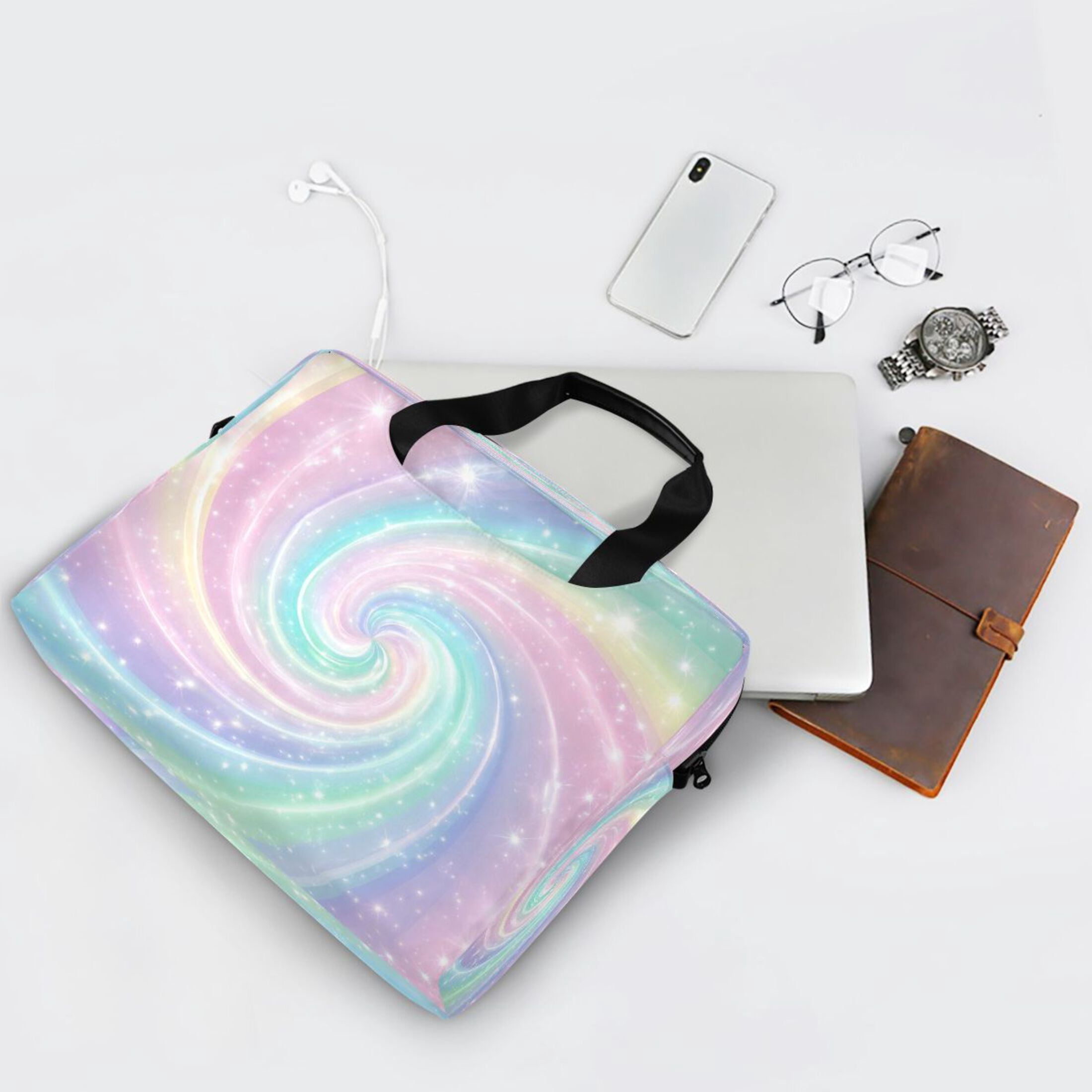 16" Laptop Tote Bag Laptop Sleeve Case Computer Briefcase for Work & Travel Cute Pastel Rainbow Swirl