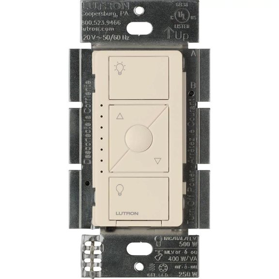 Interruptor de intensidad inteligente Lutron Caseta ELV+, 250 W, luz LED, color almendra