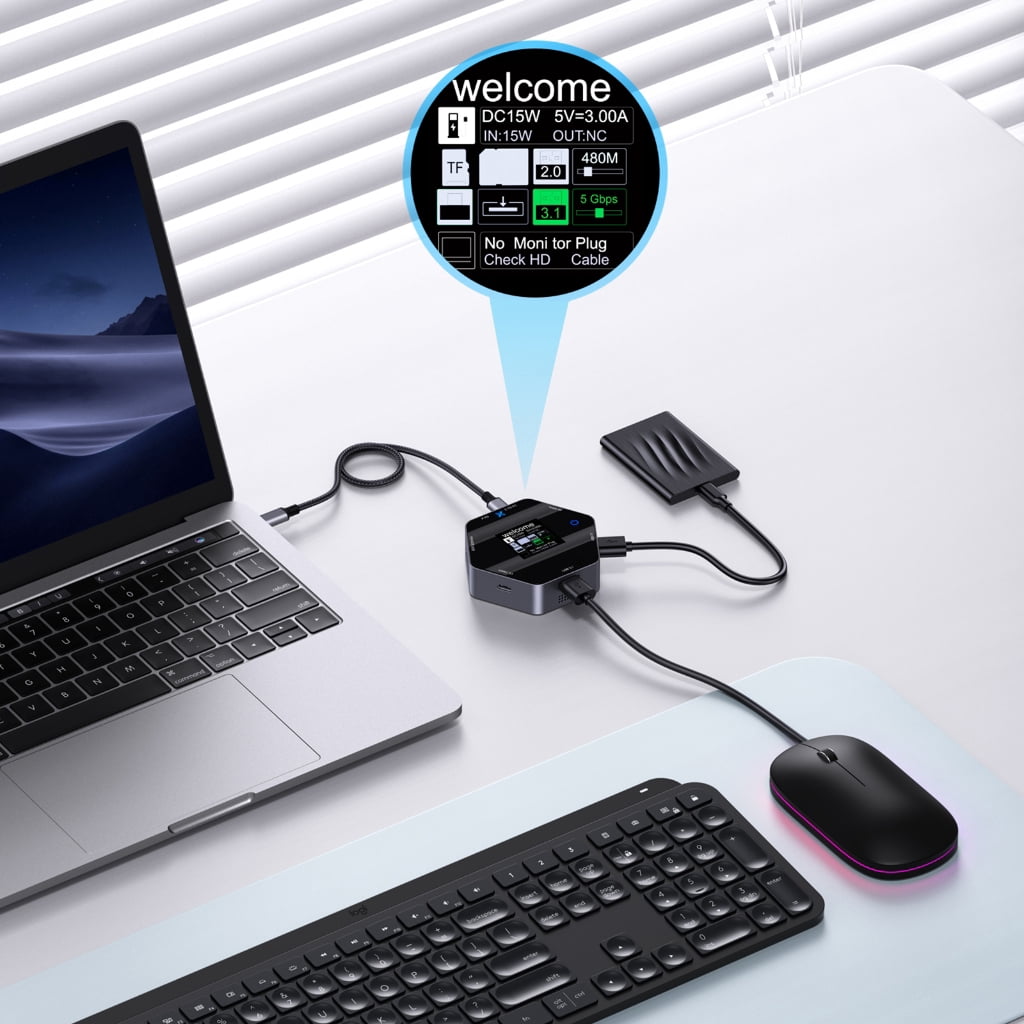 AOOOWER 8 Port USB C Adapter with 4K@60Hz and Fast PD Charging for Travel Office