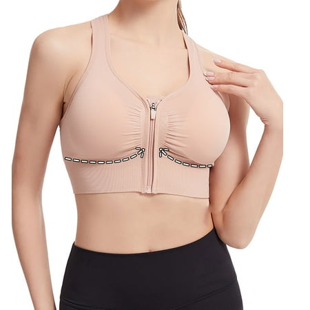 

FRSASU Bra Underwear Clearance Women s Gathering Large Size Back without Steel Ring Front Zipper Fitness Yoga Sports Bra Underwear Pink 12(XL)