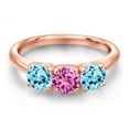 thumbnail image 3 of Gem Stone King 18K Rose Gold Plated Silver Pink Created Sapphire and Blue Apatite Engagement Ring for Women | 1.54 Cttw | Round 5MM | Gemstone September Birthstone | Size 8, 3 of 6