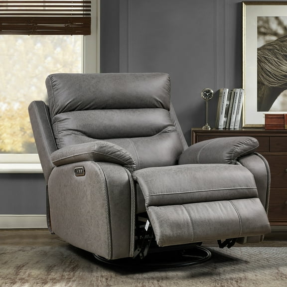 GDF Studio Dual OKIN Motor Power Swivel Rocker Recliner Chair with USB Ports, Extending Footrest & Adjustable Headrest, Gray