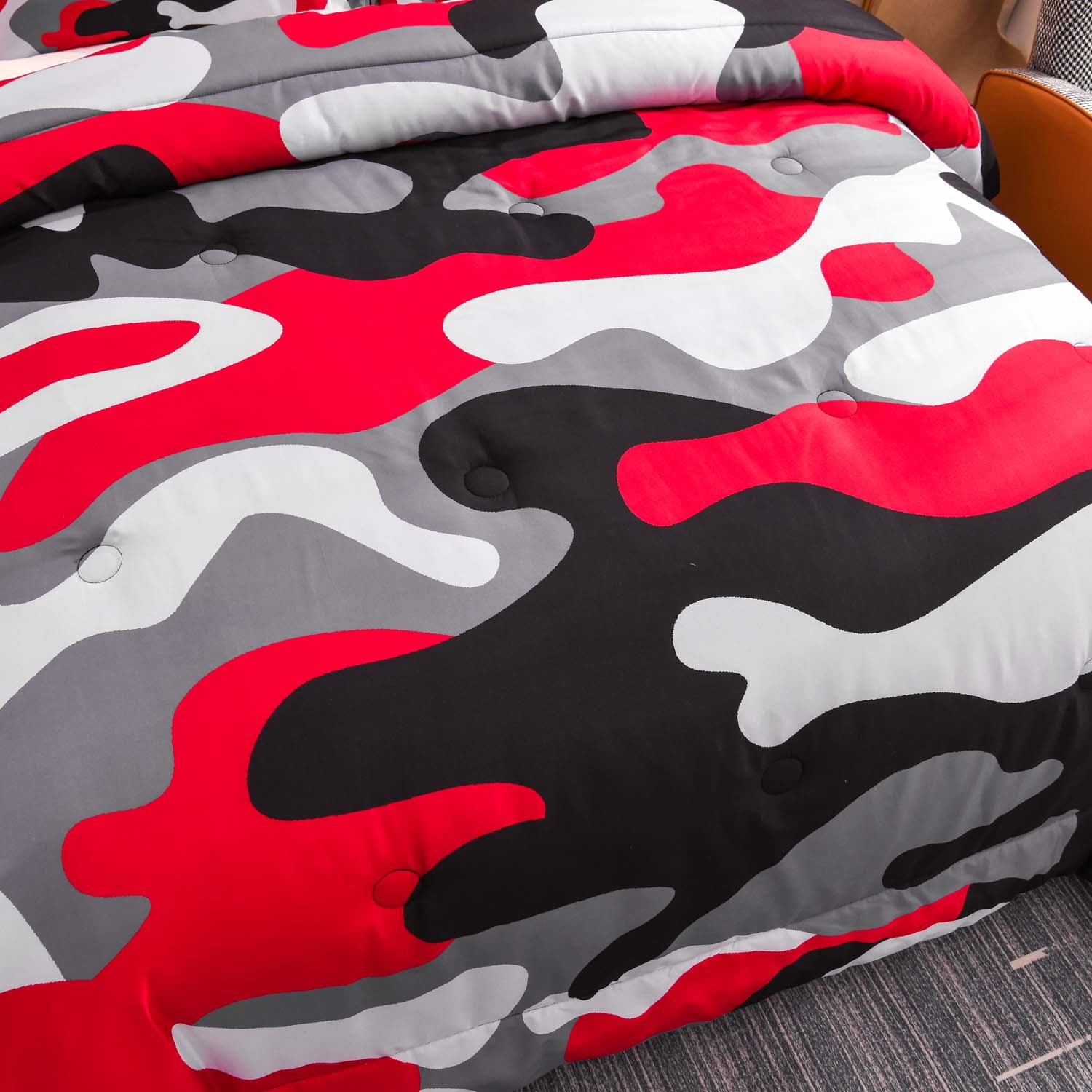 Btargot Mysterious Forest Camouflage Twin Comforter Set for Boys Kids Teens Girls Red Microfiber Bedding Set