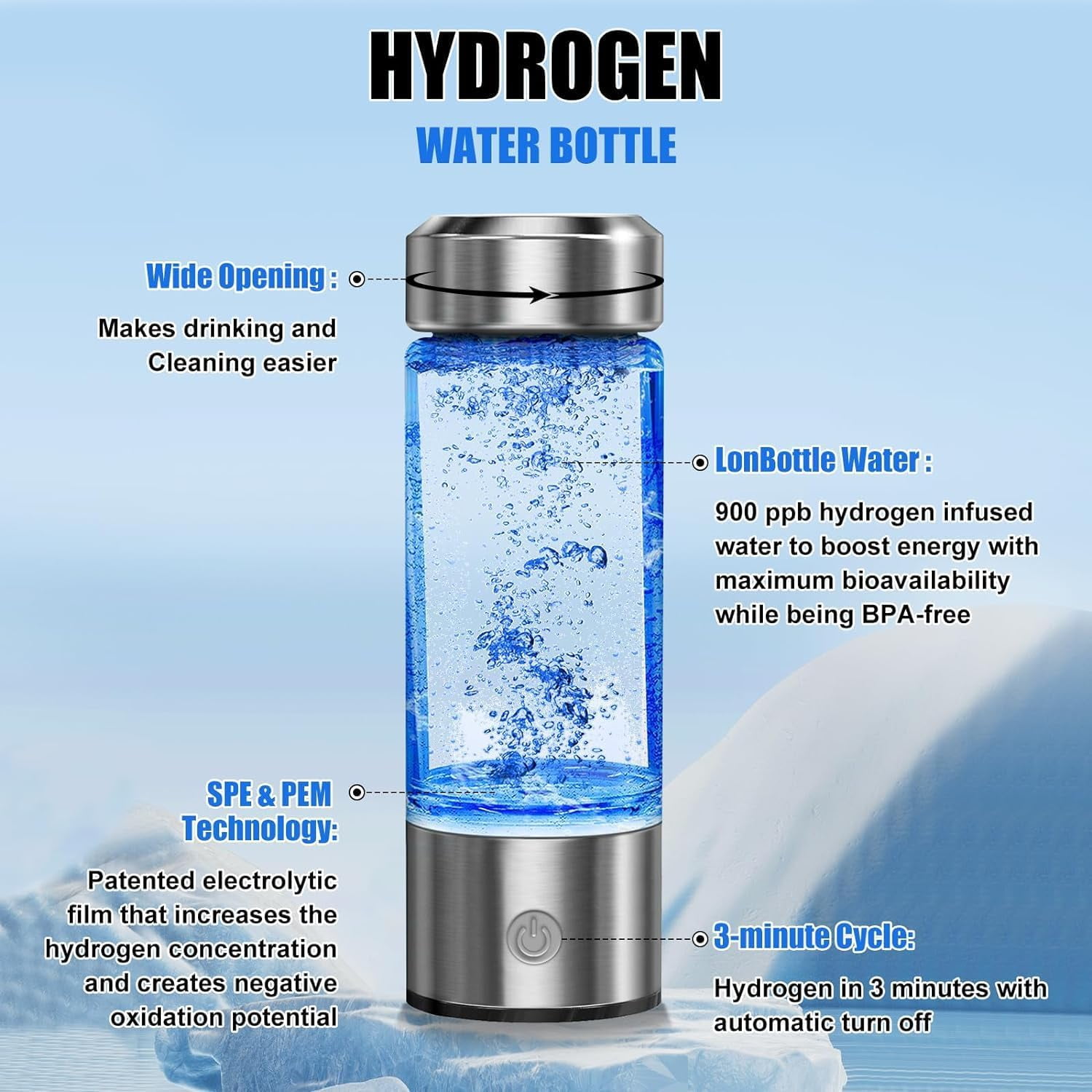 MeeTop Hydrogen Water Generator 430 ml Glass Water Bottle