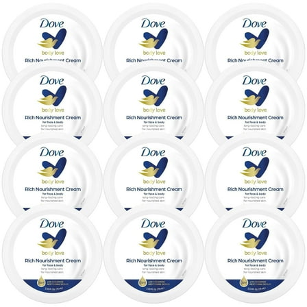 Dove Body Love Rich Nourishment Cream, Face, Hand & Body Lotion for Extremely Dry Skin, Travel Size, 2.53 Oz (Pack of 12)