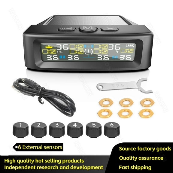 RXTSQI  Tire Pressure Monitoring System,Solar Wireless TPMS with 6 Sensor,Tire Pressure Safety Monitor for Universal Car Truck RV,Up to 144 Psi