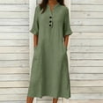 thumbnail image 3 of NXMZXB Half Sleeve Maxi Dresses for Women Loose Fit Casual Summer Button V Neck Henley Tshirt Dresses Trendy Holiday Beach Vacation Sundress with Pockets Green XL, 3 of 7