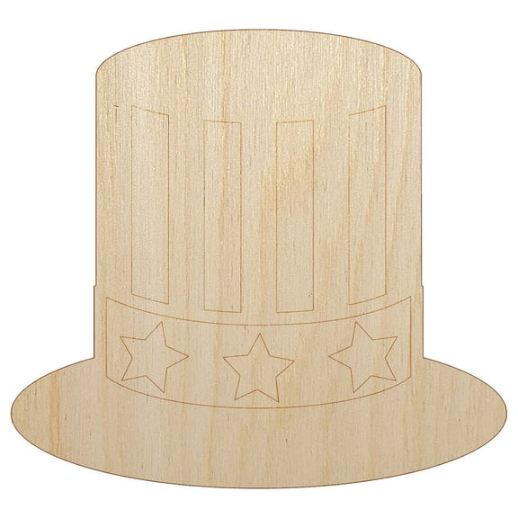 Fourth of July Patriotic Hat Wood Shape Unfinished Piece Cutout Craft DIY Projects - 4.70 Inch Size - 1/8 Inch Thick