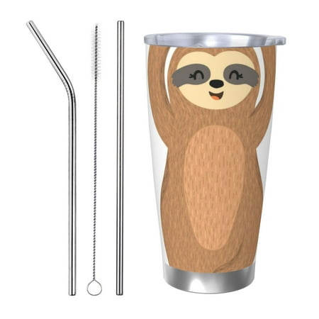

Susaid Cute Sloth In Yoga Pose Tree Print 20oz Car Cup Insulated Coffee Cup Fully Spill Proof Travel Coffee Mug Stainless Steel Tumbler for Work Home Outdoor Car-Straw Three-piece Set
