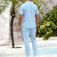 thumbnail image 3 of Ceisia Men's Button-Down Two-Piece Set Short Sleeve Shirt and Matching Pants Casual Outfit Light Blue XXL Gifts for Father, 3 of 7