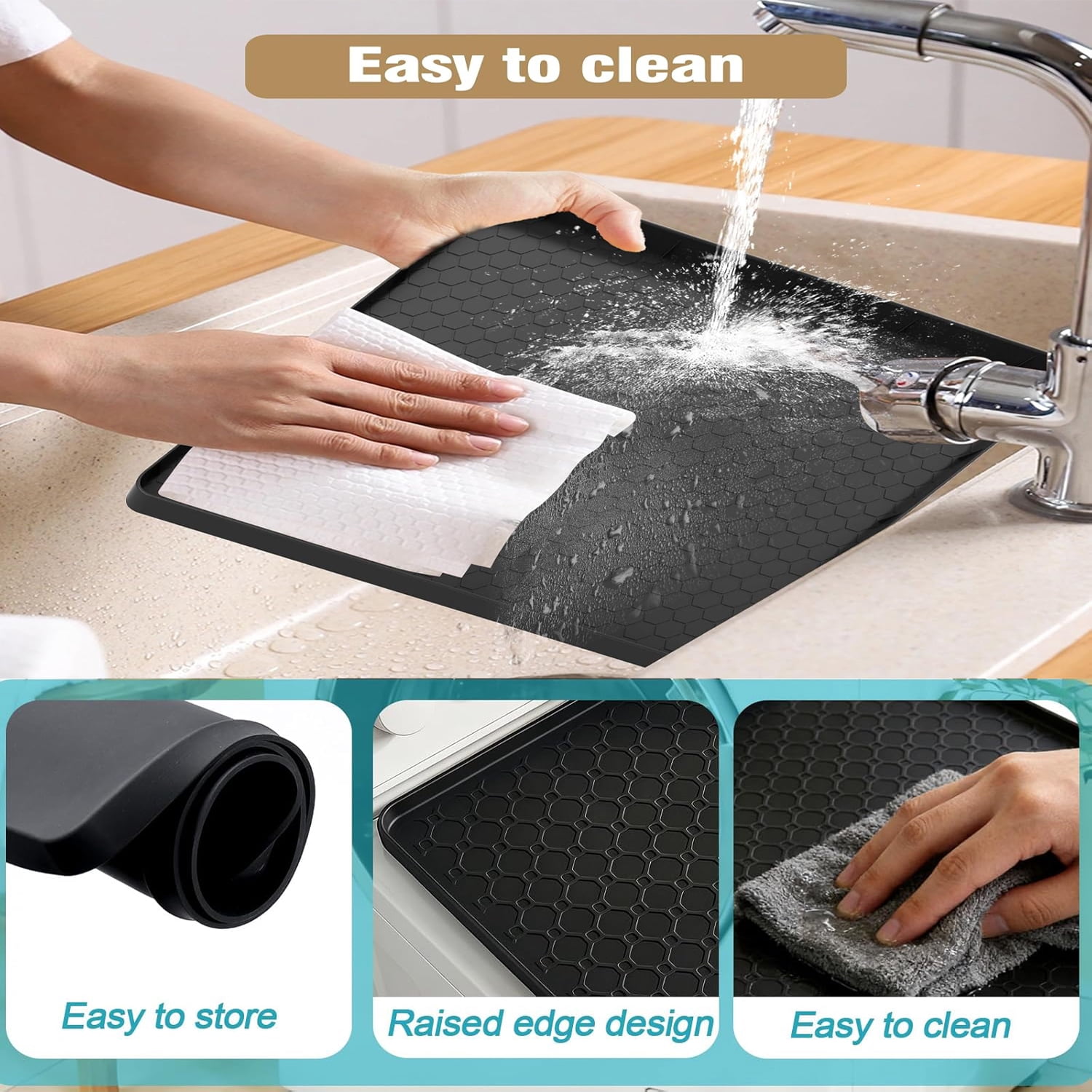 Mini Fridge Water Cooler Silicone Mat with 0.6 Inch Raised Edges 19.7x19.7 Inch Soft Under Refrigerator Floor Protector Washable Under Washing Machine Mat Used for Bedrooms, Kitchens,Offices, Bars