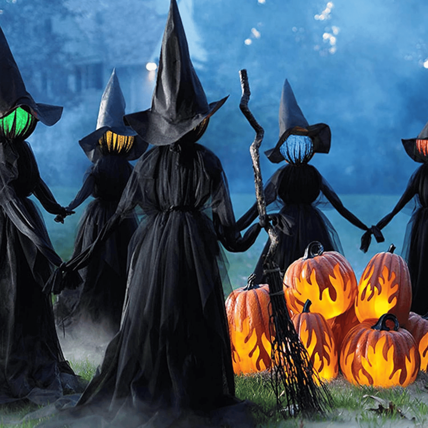 63 Inch Light Up Witch Yard Stake with RGB Color Changing Face