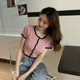 thumbnail image 6 of Simple Knit Cardigan Female Wild Slim Round Neck Short Sleeve Top, 6 of 6