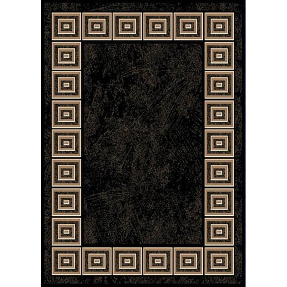 Contemporary Black Bordered Greek Key Area Rug - Actual 3' 7" x 5' 2"
