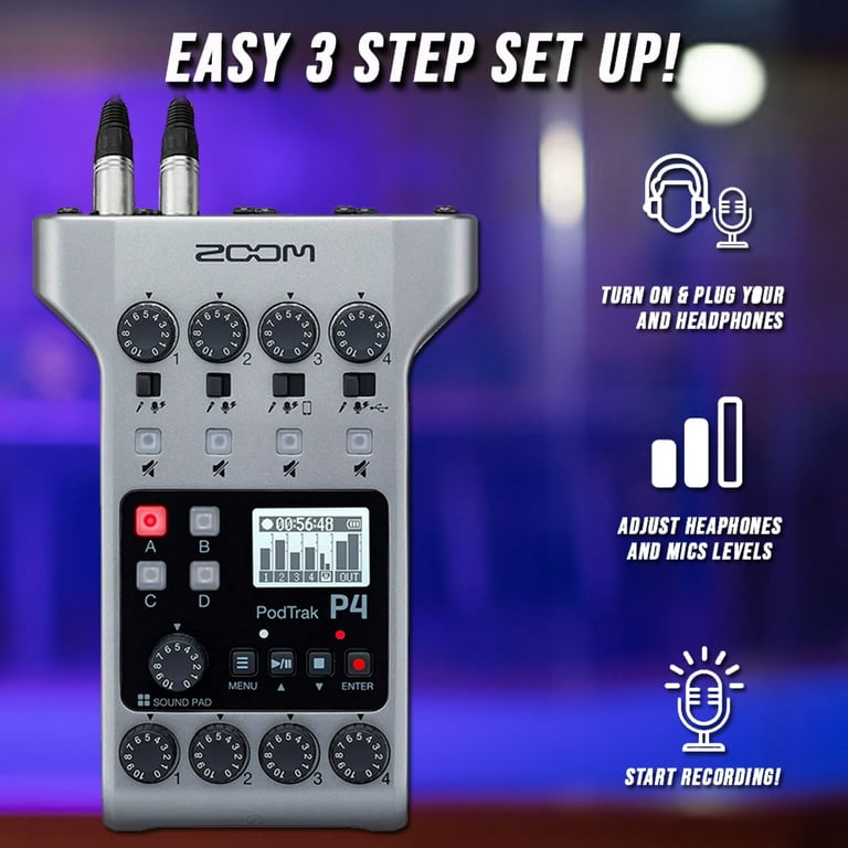 Zoom PodTrak P4 Handheld Audio Recording Device, Portable