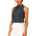 thumbnail image 4 of INSPIRE CHIC Blouse Décontractée Sans Manches à Col Montant à Volants pour Femmes Bleu Foncé S, 4 of 6