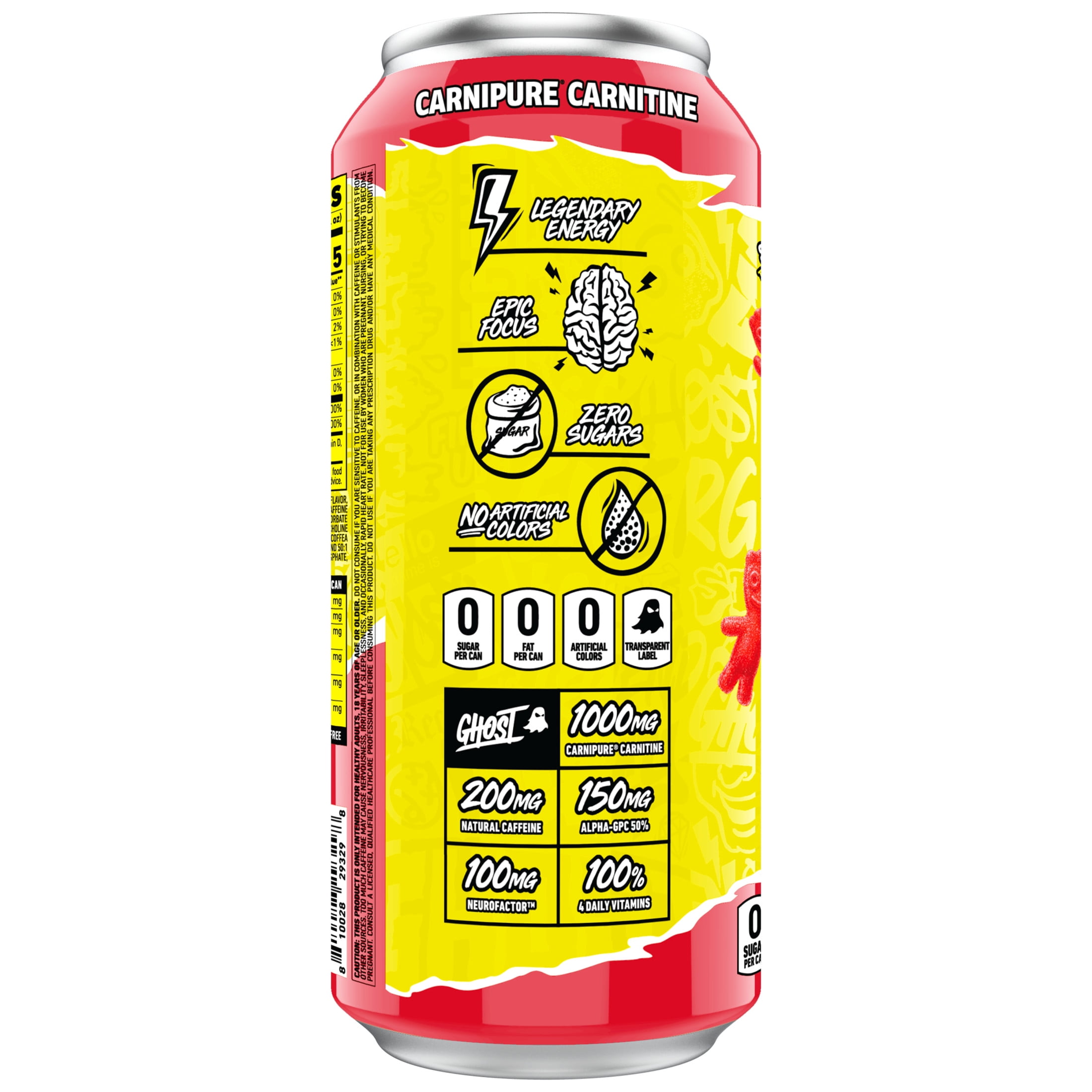 Ghost Zero Sugar Sour Patch Kids Redberry Energy Drink, 200mg Natural Caffeine, 16 fl oz, Can