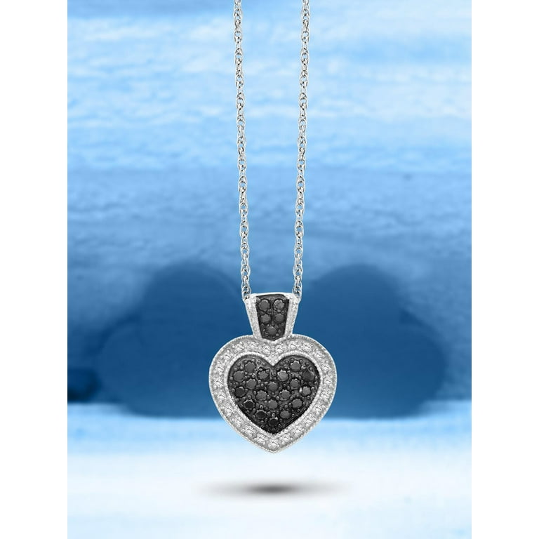 Sterling Silver Black & White Diamond Heart Necklace Sterling Silver Black & White Diamond Heart Necklace