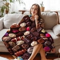 thumbnail image 2 of Food Theme Throw Blanket, Coffee Colored Chocolate Pattern Blanket Gifts for Women Men Adults Kids, Soft Lightweight Flannel Fabric, All-Season for Home Decor/Living Room/Outdoor (80"x60"), 2 of 6