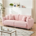 thumbnail image 2 of JERFIT 86.6" Pink Plush Teddy Fabric Sofa Couch for Small Space, 3-Seater with 4 Decorative Throw Pillows, Modern Apartment Living Room Furniture, 2 of 5