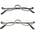 thumbnail image 2 of Half Reading Glasses - 2 Pairs Half Rim Metal Frame Glasses Spring Hinge Readers for Men and Women, Black+Gunmetal 2.50, 2 of 6