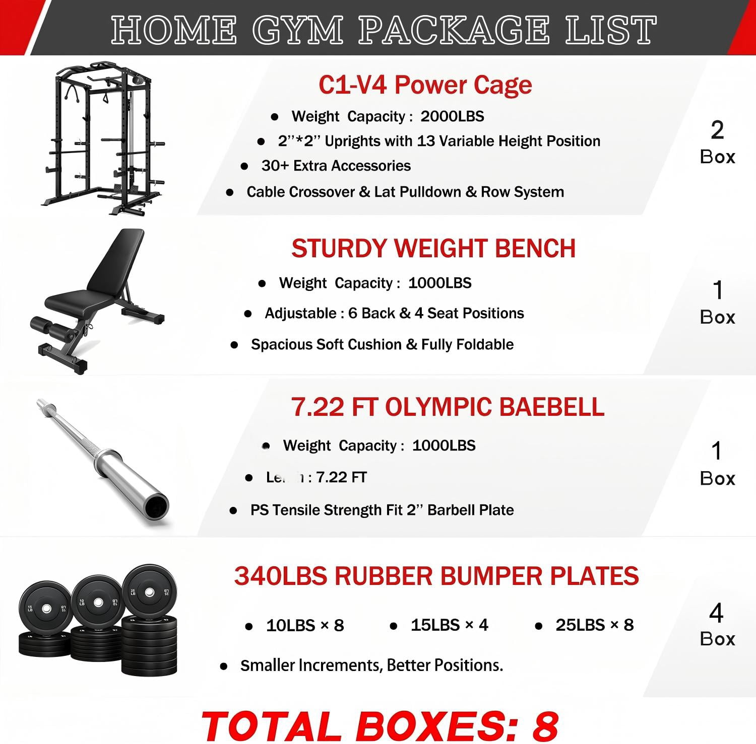 Power Cage, 2000LBS Squat Rack with LAT Pulldown, Multi-Function Weight Cage Strength Training Machine, Workout Cage with More Attachments for Home Gym Garage