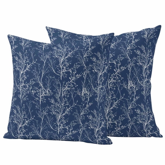 Outdoor Waterproof Pillow Covers Abstract Branches Navy Blue Decorative Throw Pillow Protectors,Pillowcase Cushion Cases for Patio Sofa Garden Couch,16x16in,Pack of 2